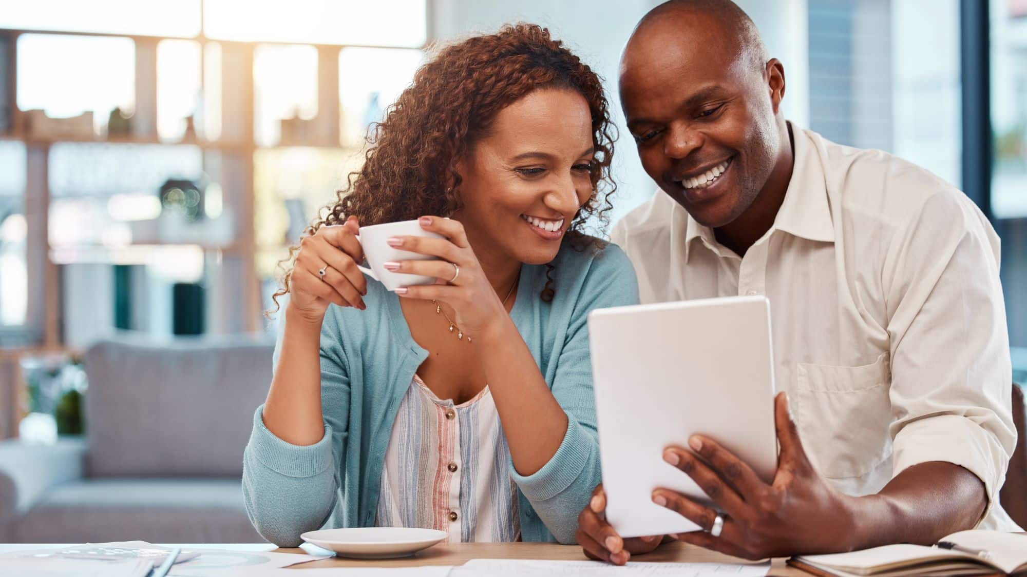 Couple looking at notes together