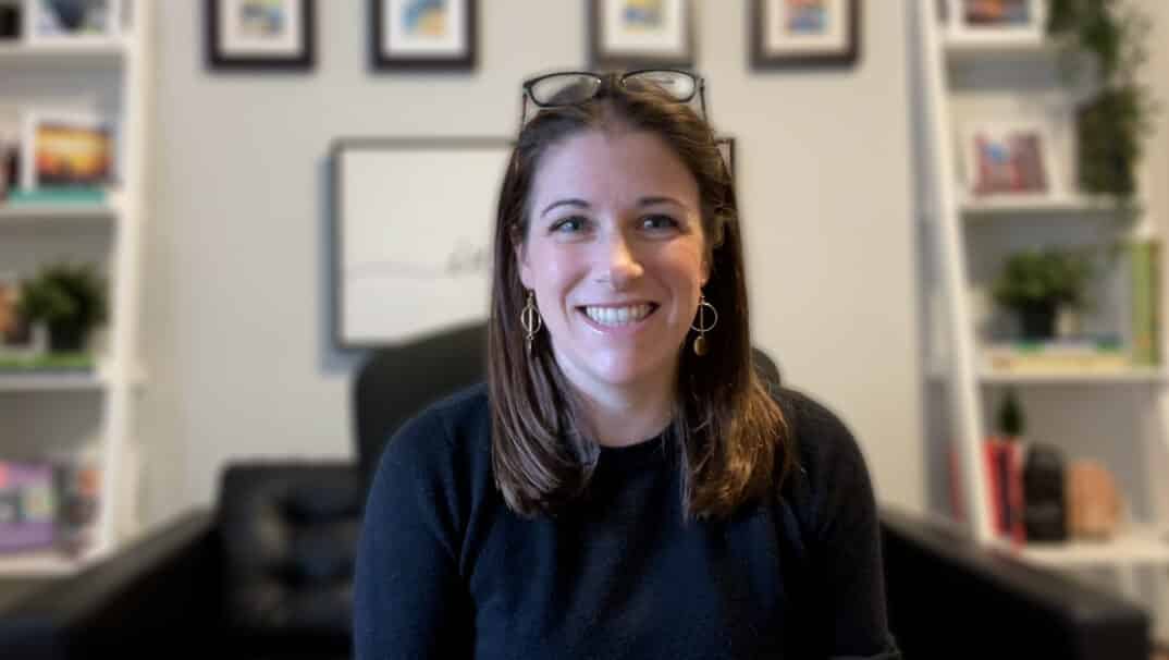 Psychologist Meghan Beier sitting in her office
