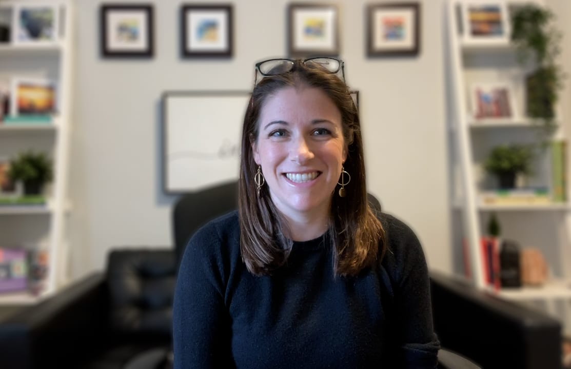 Psychologist Meghan Beier sitting in her office