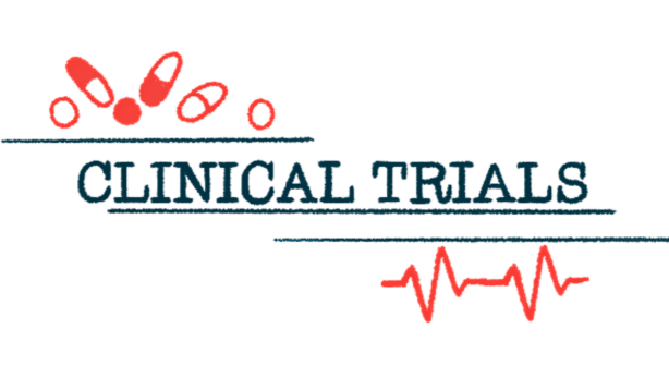 Cartoon that reads: Clinical Trials. On the top of the text are pills, below the text is a heart monitor reading.