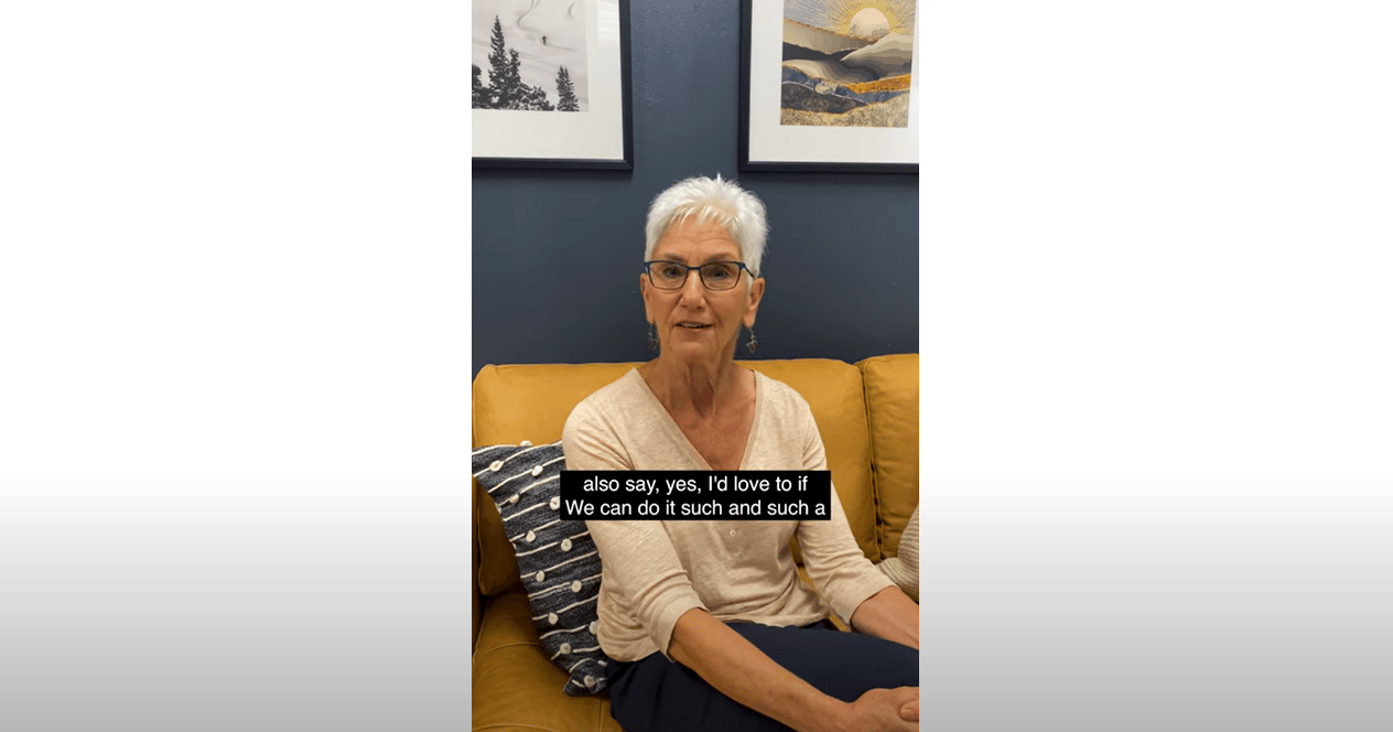 Psychologist, Roz Kalb sitting on couch